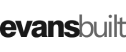 Logo with the word "evansbuilt." The "evans" portion is bold and black, while "built" is gray, lighter, and not bold. The entire text is written in lowercase letters and spans across a horizontal layout, showcasing a sleek design reminiscent of AAF Scaffolding’s structural precision.